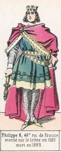 2. Fülöp, Franciaország 42. királya, 1180-ban lépett trónra, 1223-ban halt meg (színes metszet) alkotó: French School