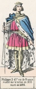 3. Fülöp, Franciaország 45. királya, 1270-ben lépett trónra, 1285-ben halt meg (színes metszet) alkotó: French School