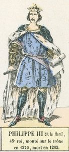 III. Philippe dit le Bold 45. király, 1270-ben lépett trónra, 1285-ben halt meg (színes metszet) alkotó: French School