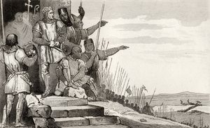 II. Fülöp Auguszt (1165-1223) megnyeri a bouvines-i csatát ima után, Colart "Histoire de France" című művéből, kiadva 1840 körül. alkotó: French School