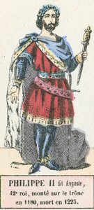 II. Philippe dit Auguste, 42. király, 1180-ban lépett trónra, 1223-ban halt meg (színes metszet) alkotó: French School