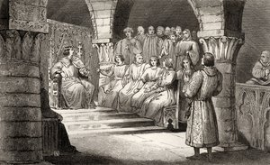 V. Philippe (1293-1322) a Magas és az államok tábornoka elutasítja II. Jeanne állításait Colart „Histoire de France” című művéből, amely 1840 körül jelent meg. alkotó: French School