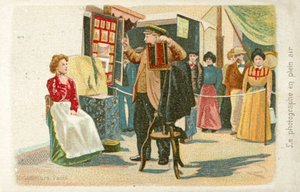 Szabadban dolgozó fotós (chromolitho) alkotó: French School