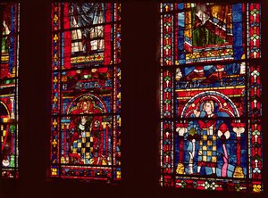 Pierre de Dreux (1190-1250) és fia, Jean de Bretagne (1237-86) részlet a déli kereszthajó lándzsás ablakából, 1217-25 körül alkotó: French School