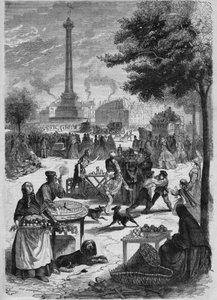 A Place de la Bastille egy szeptemberi vasárnapon. Metszet Pignard 1865-ös vázlata után. alkotó: French School