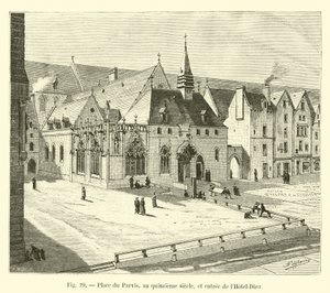 Place du Parvis, a tizenötödik században, és a Hôtel-Dieu bejárata alkotó: French School