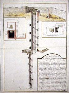 Egy kút alaprajza és keresztmetszete, 1700 körül (akvarell, papír) alkotó: French School