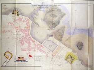A Breton kikötő védelmére szolgáló parti ütegek építésének terve 1848-ban. alkotó: French School