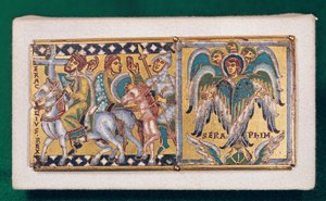 Hérakleioszt (kb. 575-641) és Ezékiel látomását ábrázoló emléktábla, Mózai iskola (festett zománc) alkotó: French School
