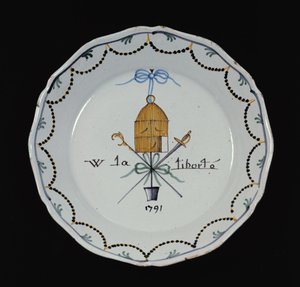 Tányér nyitott madárketreccel és a Vive la Liberte legendával, 1791 (kerámia) alkotó: French School