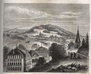 Plombieres-les-Bains (Plombieres les Bains) Vogézek termálfürdője – V.A. „La France illustree: földrajz, történelem, statisztikai igazgatás” metszet. Maláta-barna. 1884 alkotó: French School