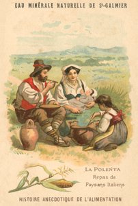 Polenta, olasz parasztok étele (chromolitho) alkotó: French School