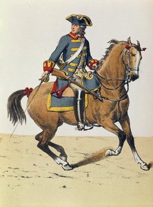 1750 körüli rendőr lóra ülve, 19. század (színes metszet)