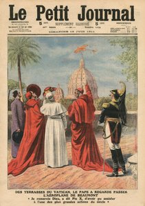 Pius pápa a vatikáni teraszról nézi Andre Beaumont Róma felett repülő repülőjét, illusztráció a „Le Petit Journal”-ból, mellékillusztráció, 1911. június 18.