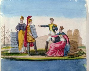 Népszerű képek Bolivar dicséretére, 1820-30 körül (színes metszet) alkotó: French School
