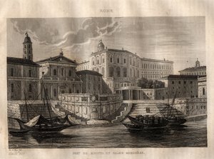 Porto di Ripetta és Palazzo Borghese – Róma – Metszet a „festői Olaszországból” – Olaszország történelmi és leíró festménye”, M. de Norvins, Ch. Nodier 1834-1836. alkotó: French School