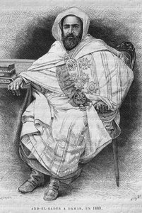 Abd el-Kader portréja Damaszkuszban 1880-ban (1808-83), ma Szíriából. Utazások Föníciában, Libanonban és Júdeában. Louis Charles Emile Lortet 1875-1880, 1884 (bw metszet) alkotó: French School