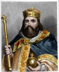 III. Károly 3. Gros (839-888), Nyugat császára (881-887) és Franciaország régense (884-887) portréja - Lavallee „Histoire des Francais”-jában, metszet, sd. alkotó: French School