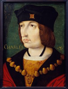 VIII. Károly (1470-1498) XI. Lajos fiának portréja Jean Perreal festménye a 16. századi francia iskoláról. Homályos. 0,36x0,27 m. Musee Conde, Chantilly alkotó: French School