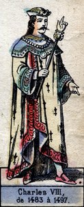 VIII. Károly francia vagy VIII. Kedves Károly (1470-1498) portréja (a Kapetusok dinasztiája). 19. század végi illusztráció. alkotó: French School