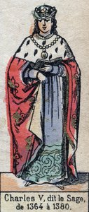 V. Károly, Bölcs Károly (1338-1380) néven ismert francia portré (a Kapetusok dinasztiája). 19. század végi illusztráció. alkotó: French School