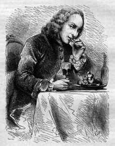 Claude Henri de Fusee de Voisenon (1708-1775) francia egyházi ember, költő és drámaíró portréja, akit Cauterets cukrásza képvisel. Metszet 1858-ból. alkotó: French School