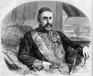 Fouad (Fuad) pasa (1815-1869), török politikus és nagykövet portréja. Morin metszete a „” The Illustrous World” 65. számában, július 10. alkotó: French School