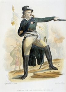 Henri du Vergier, La Rochejaquelein grófja (vagy La Rochejacquelein gyümölcsöskertje) (1772-1794) portréja a „live le roi” zászlóval (mellkasán a vendék jelvénye) - „Le Plutarque Français””-ban, készítette Mennechet, 8. kötet 1841 alkotó: French School