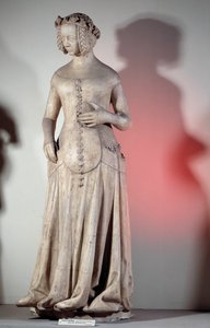 Jeanne de Boulogne, Berry herceg feleségének (1340-1416) portréja 1385-ös szobor a Poitiers-i Igazságügyi Palotából. Párizs, Műemlékek Múzeuma angol alkotó: French School