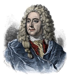 John Law portréja (1671-1729) pénzügyi ellenőr, skót pénzügyi felelős a csődért (A Rue Quincampoix eseménye) – metszet a „L’histoire de France contee à mes grandenfants”-ból – Francois Guizot – 1872-1876 alkotó: French School