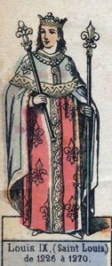 IX. Lajos francia, Szent Lajos (1214-1270) néven ismert portréja (a Kapetusok dinasztiája). 19. század végi illusztráció. alkotó: French School