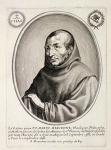 Marin Mersenne (1588-1648) portréja, amelyet Balthazar Moncornet (kb. 1600-68) vésett alkotó: French School