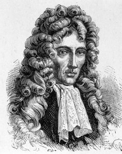 Robert Boyle (1627 - 1691), ír fizikus és kémikus portréja a „” Album of Science-ben; jeles tudósok; Nagy felfedezések””” 1896. alkotó: French School