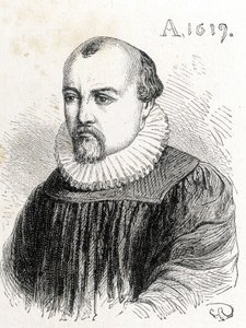 Solomon de Caus (1576-1624), francia fizikus portréja - a Tudományos albumban; jeles tudósok; Nagy felfedezések””” 1896. alkotó: French School