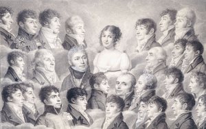 Egy fiatal hölgy portréja, tisztelőivel körülvéve, alkotó: French School