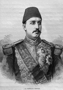 Khedive Tawfig portréja (1819-92), Georg Moritz Ebers (1837-98) LEgypte-ből, 1881 (bw metszet) alkotó: French School