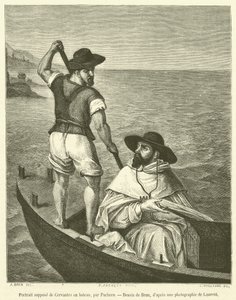 Cervantes állítólagos portréja csónakban (metszet) alkotó: French School