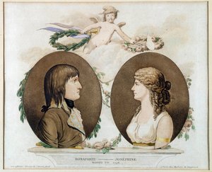 Napóleon Bonaparte (1769-1821) és Josephine de Beauharnais (1763-1814) 1796-ban házasodott portréi”” Anonymous akvarell 1800 körül. V 0,21x0,23 m Malmaison, musee du chateau alkotó: French School