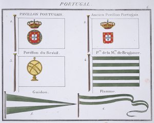 Portugál zászlók, egy francia zászlóskönyvből, 1819 körül alkotó: French School