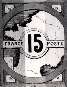 Briefmarke mit einer Karte von Frankreich, späte 19. Jahrhundert (Lithografie) von French School