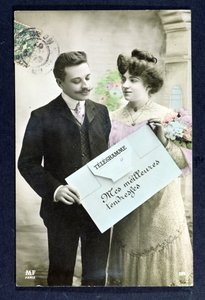 1907-ben küldött képeslap-távirat alkotó: French School