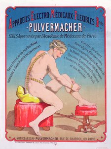 Pulvermacher elektro-Medical testmasszázs és stimulációs gépet hirdető plakát, 1884
