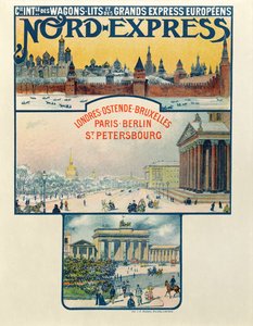 A Compagnie des Wagons-Lits et des Grands Express Europeens plakátja Londontól Szentpétervárig, XX. század eleje