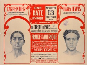 Carpentier és Harry Lewis bokszmeccsét reklámozó plakát, 1911