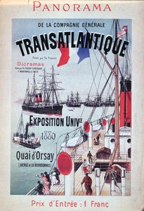 A Compagnie Generale Transatlantique standját reklámozó plakát az egyetemes kiállításon, 1889