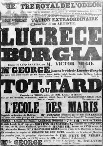 Plakát Lucretia Borgia előadásához az Odeonban, 1843