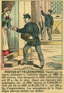 Posták és távírók, illusztrálva a távközlés és a Posta jó működését a Köztársaságnak köszönhetően. Metszet, „” Le Figaro, melléklet”, 1889.03.30., Párizs. Coll. Selva. alkotó: French School