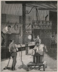 Fazekasság, Sevres gyártás: Vákuumos és sűrített levegős öntőműhely. Metszet 1885-ből Adolphe BITARD „Les arts et metiers illustres” című könyvében. alkotó: French School