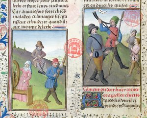 Hálók előkészítése vadászatra, a Livre de la Chasse-ból, Gaston Phebus de Foix (1331-91) alkotó: French School