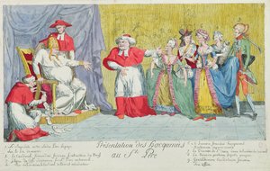 A kancák bemutatása a Szentatyának, Adelaide (1732-1800) és Victoire de France (1733-99) bemutatásának karikatúrája a pápának, 1791. április 17. alkotó: French School